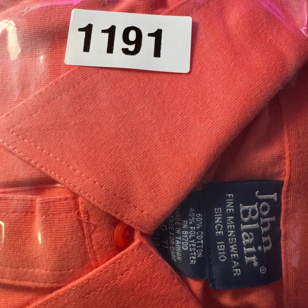 John Blair Mens Polo Shirt‎ XLG Coral Orange Short Sleeve Pocket Knit Top - Picture 8 of 8